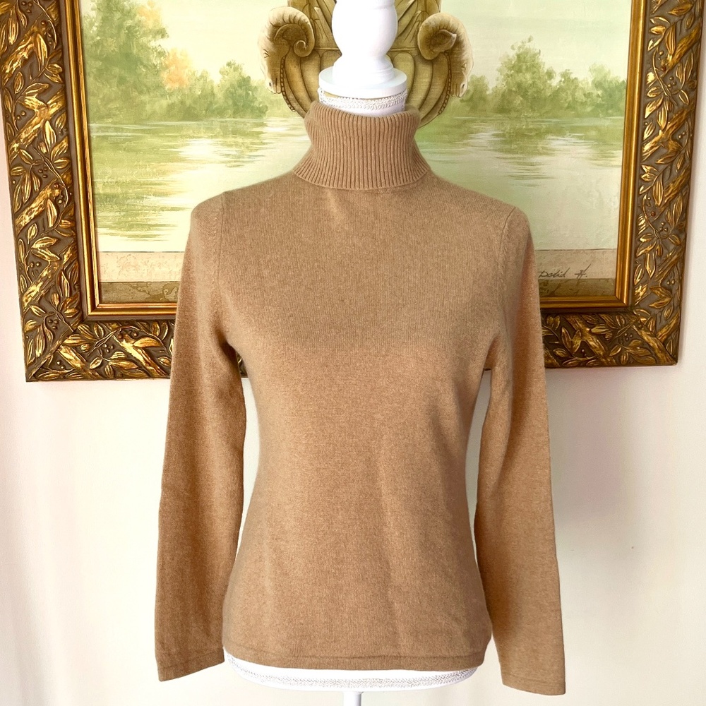 Lord and Taylor  100% Cashmere Turtleneck Camel Beige Sweater Size S